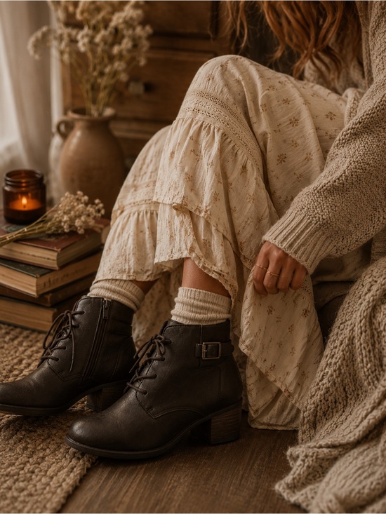 Crown Vintage Shoes - Crown Vintage Vegan Lace-Up Ankle Boots Cottagecore Dark Academia Boho Size 8